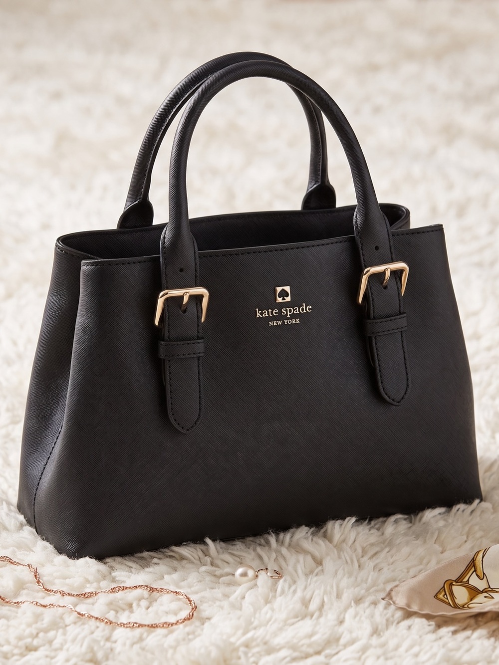 kate spade Black Leather Satchel with Gold Hardware